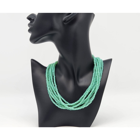 Vintage Signed GIVENCHY Faux Jade Green Resin Multi Strand Bead Choker Necklace - Picture 3 of 13